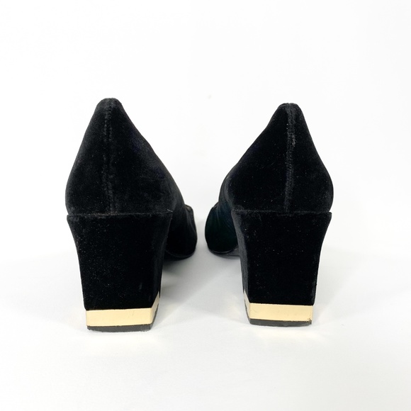 & OTHER STORIES Black Velvet Block Heel Gold Trim - Picture 3 of 8